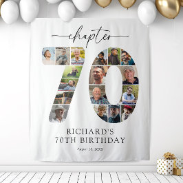 オーダーメイド70歳の誕生日フォトメモリータペストリー タペストリー