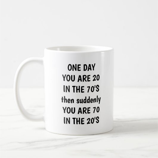オーダーメイド70歳の誕生日マグカップ 名前と年の刻印 コーヒーマグカップ (左)