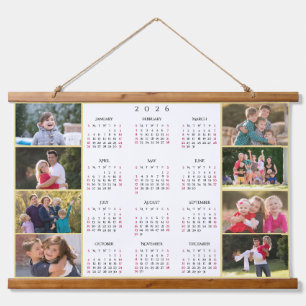 オーダーメイド8枚写真コラージュ2026年ファミリーカレンダー 吊り下げ型タペストリー