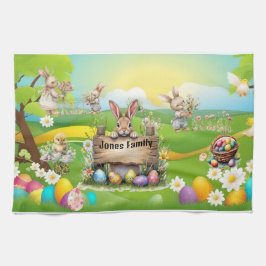 オーダーメイド うさぎの家族のピクニック ティータオル キッチンタオル