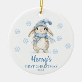 オーダーメイド うさぎ 赤ちゃんの初めてのクリスマス セラミックオーナメント