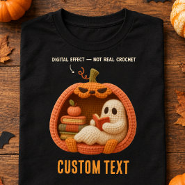 オーダーメイド かぎ針編み風 本好きな幽霊 ハロウィン Tシャツ