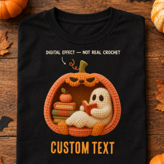 オーダーメイド かぎ針編み風 本好きな幽霊 ハロウィン Tシャツ