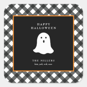 オーダーメイド かわいいお化けのハロウィンチェックスクエア スクエアシール