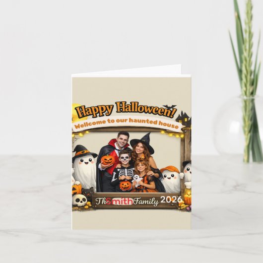 オーダーメイド かわいいお化け家族 ハロウィン 写真立て カード (正面)