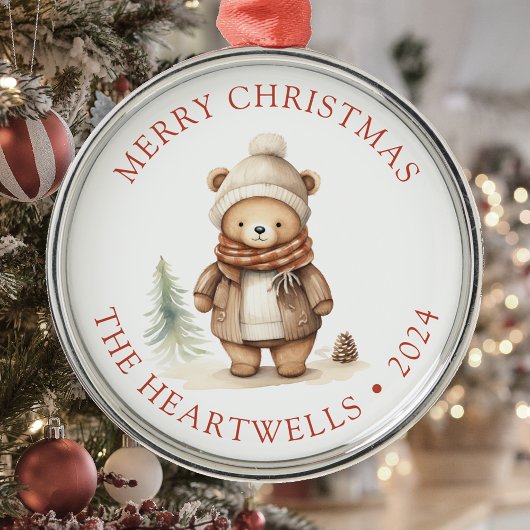 オーダーメイド かわいいくま メリークリスマス メタルオーナメント