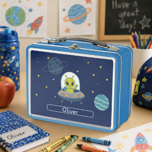 オーダーメイド かわいいエイリアン UFO スペース キッズ メタルランチボックス