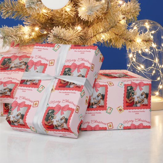 オーダーメイド かわいいクリスマスフォトコラージュ ラッピングペーパー (クリスマス)