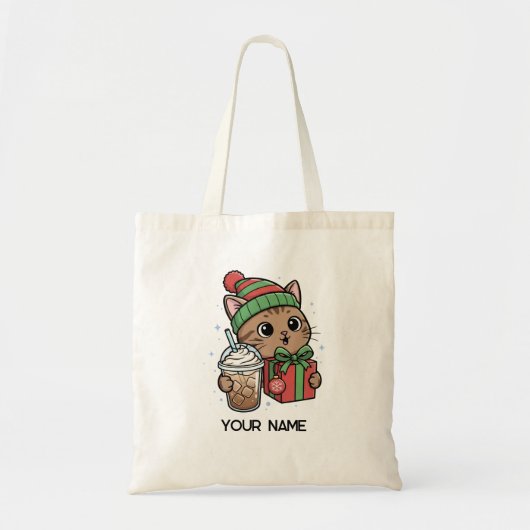 オーダーメイド かわいいクリスマス 猫 トートバッグ (正面)