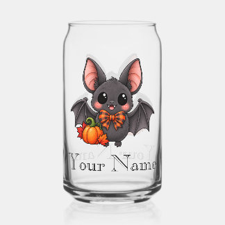 オーダーメイド かわいいコウモリとかぼちゃのハロウィン缶グラス ガラス缶