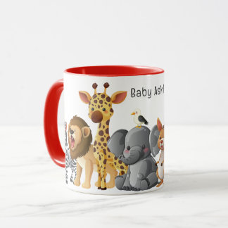 オーダーメイド かわいいサファリ動物 子供 名前 マグカップ