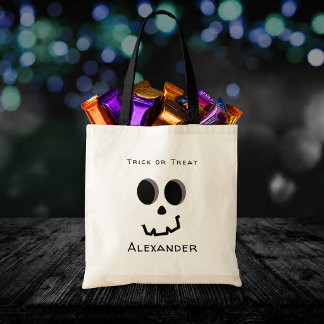 オーダーメイド かわいいスケルトンの顔 Trick or Treat トートバッグ