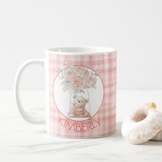 オーダーメイド かわいいテディベア コーヒーマグカップ (ドーナツ)