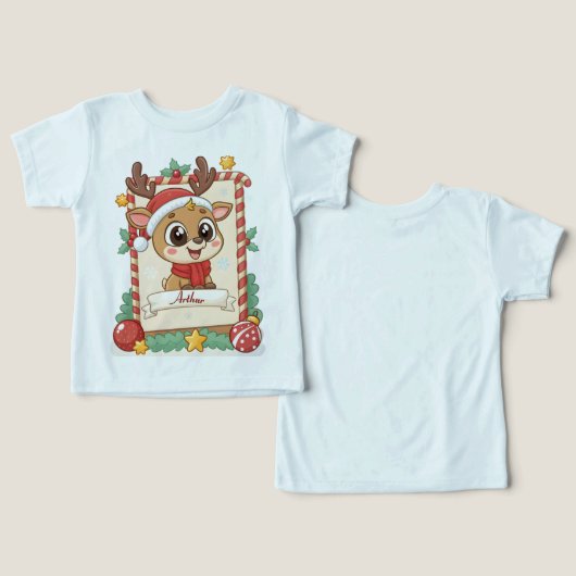オーダーメイド かわいいトナカイ クリスマス こどもTシャツ (デザイン正面&裏面)
