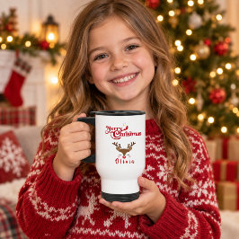オーダーメイド かわいいトナカイ メリークリスマス トラベルマグ