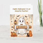 オーダーメイド かわいいハロウィンの幽霊の先生グリーティングカード カード (正面)
