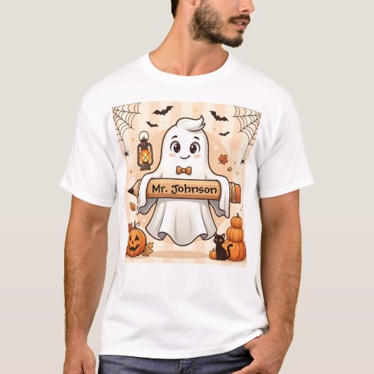 オーダーメイド かわいいハロウィーンの幽霊の先生Tシャツ Tシャツ (正面)