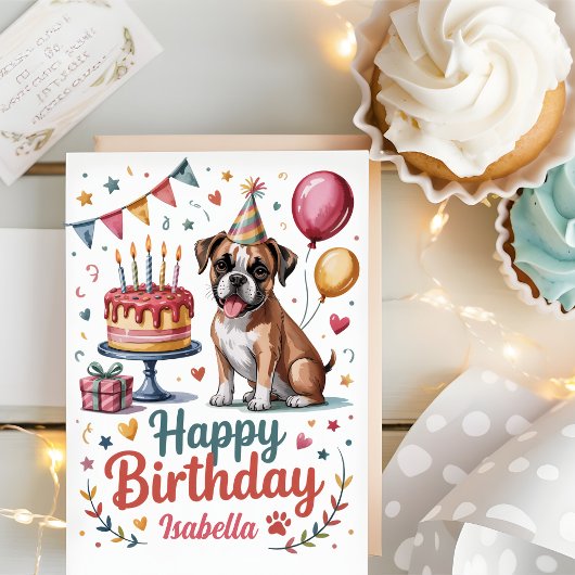 オーダーメイド かわいいボクサー犬の誕生日 カード