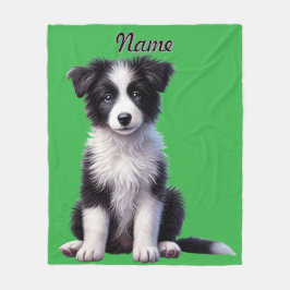 オーダーメイド かわいいボーダーコリーの子犬 フリースブランケット