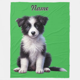 オーダーメイド かわいいボーダーコリーの子犬 フリースブランケット