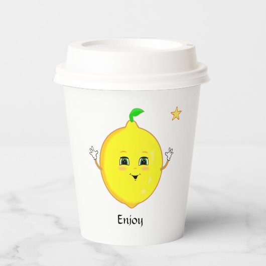オーダーメイド かわいいレモンと星 紙コップ (正面)