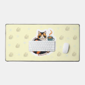 オーダーメイド かわいい三毛猫のラージ デスクマット (キーボード&マウス)