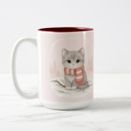 オーダーメイド かわいい子猫 冬のマグカップ ツートーンマグカップ