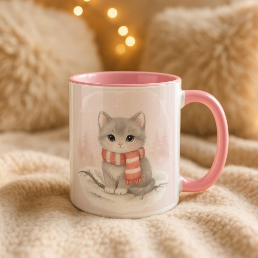 オーダーメイド かわいい子猫 冬のマグカップ マグカップ