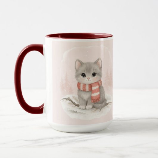 オーダーメイド かわいい子猫 冬マグカップ マグカップ (左)