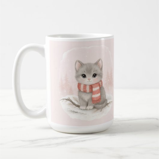オーダーメイド かわいい子猫 冬 マグカップ (左)