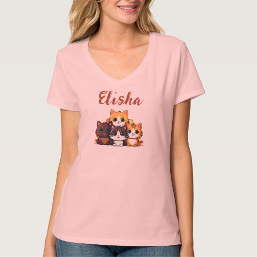 オーダーメイド かわいい子猫 愛好家 ピンクのクロップトップ Tシャツ (正面)
