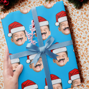 オーダーメイド かわいい家族の顔 サンタの帽子 写真 クリスマス ラッピングペーパー