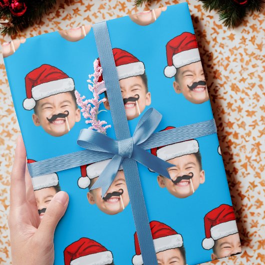 オーダーメイド かわいい家族の顔 サンタの帽子 写真 クリスマス ラッピングペーパー