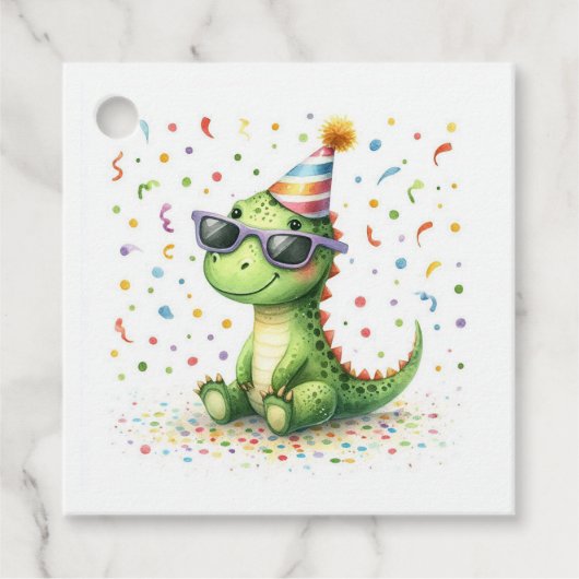 オーダーメイド かわいい恐竜の誕生日パーティー フェイバータグ (正面)