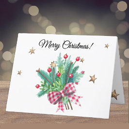オーダーメイド かわいい松の枝と実 メリークリスマス シーズンカード