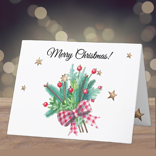 オーダーメイド かわいい松の枝と実 メリークリスマス シーズンカード