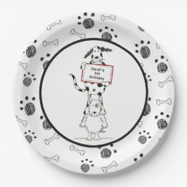 オーダーメイド かわいい犬のアクロバット 誕生日 ペーパープレート