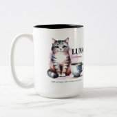 オーダーメイド かわいい猫マグカップ - 名前入り コーヒー カップ (左)