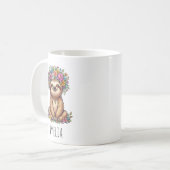 オーダーメイド かわいい花柄の花冠のナマケモノ コーヒーマグカップ (正面左)