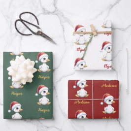 オーダーメイド かわいい クリスマスのガチョウのアヒル ラッピングペーパーシート