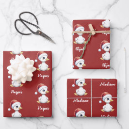 オーダーメイド かわいい クリスマスのガチョウのアヒル ラッピングペーパーシート