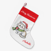 オーダーメイド かわいい クリスマス 猫 ホリデー スモールクリスマスストッキング (正面 (吊り時))