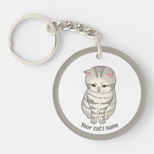 オーダーメイド かわいい グレー 猫好き キーチェーン (正面)
