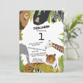 オーダーメイド かわいい ジャングル動物 サファリ 子どもパーティー 招待状 (スタンド正面)
