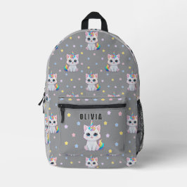 オーダーメイド かわいい ネコとユニコーン 名前プリント リュックサック