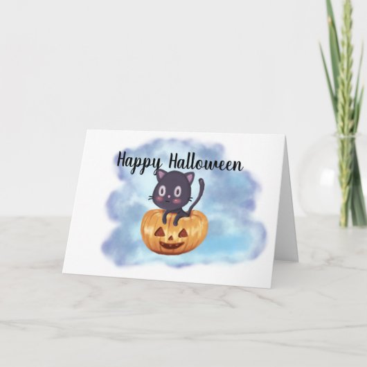 オーダーメイド かわいい ハロウィン 黒猫 かぼちゃ シーズンカード (正面)