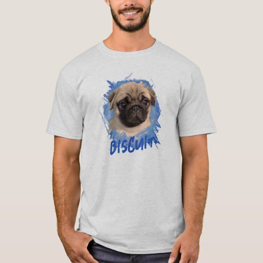 オーダーメイド かわいい パグの犬 写真 名前 Tシャツ (正面)