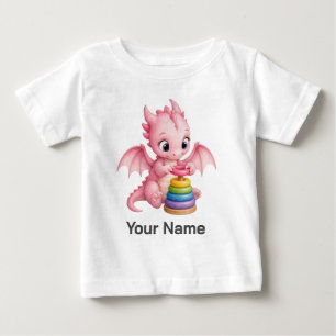 オーダーメイド かわいい ピンクの赤ちゃんドラゴン 重ねリング ベビーTシャツ