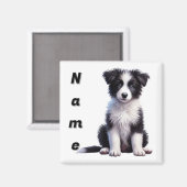 オーダーメイド かわいい ボーダーコリーの子犬 マグネット (正面/裏面)
