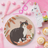 オーダーメイド かわいい 幸せな猫と春の花 ペーパープレート (パーティー)